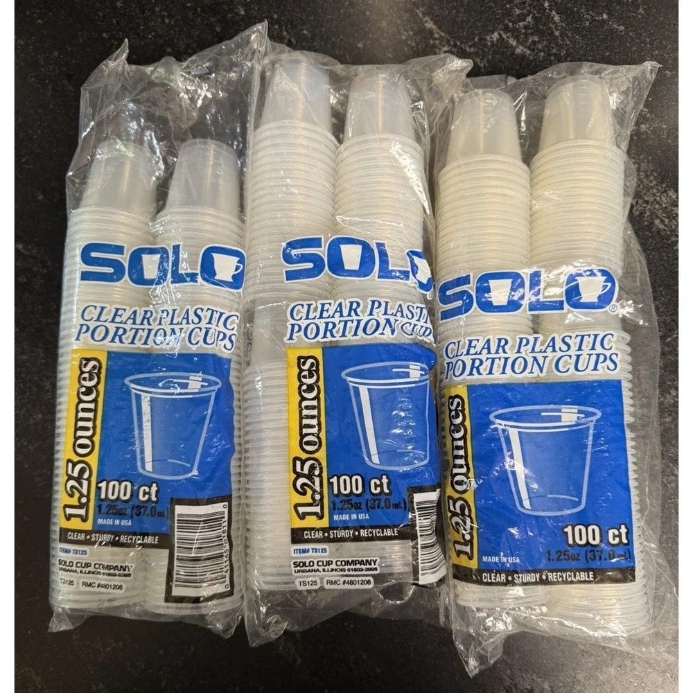 SOLO Clear Plastic‎ Portion Cups 1.25 oz TS125 Lot of 300 Cups New Sealed